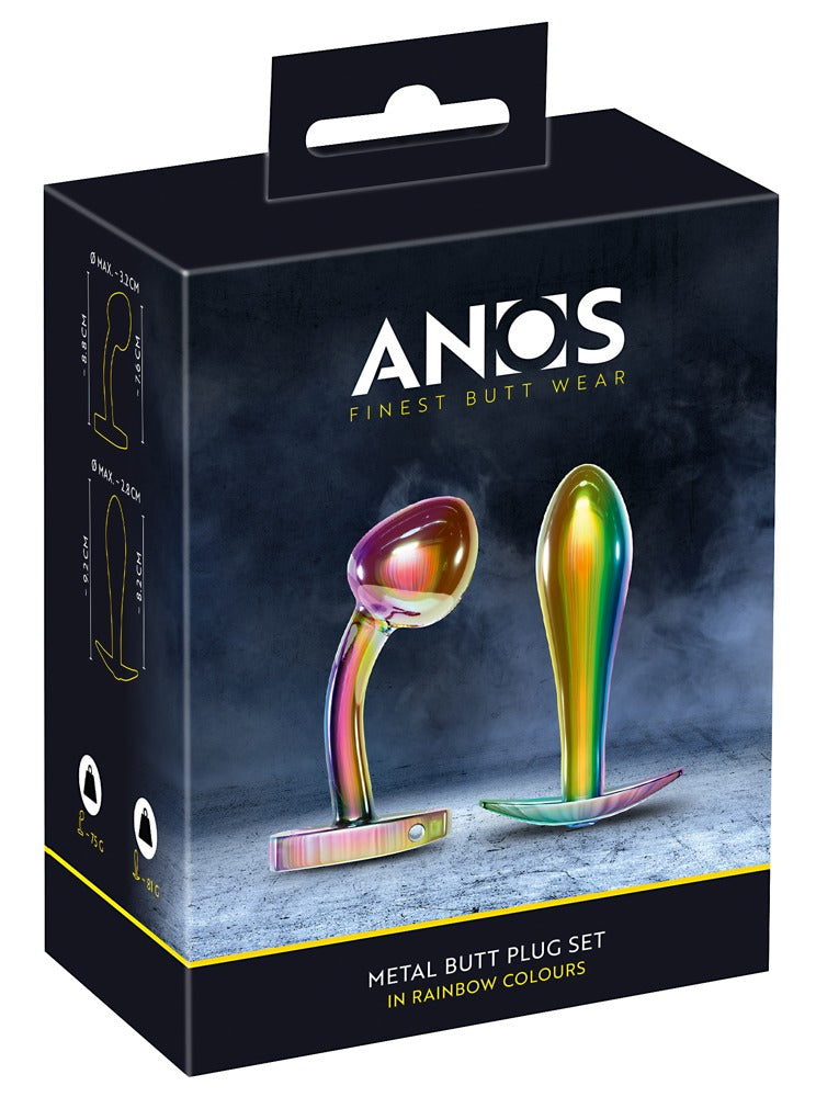 Conjunto de plugs anais metálicos em cores de arco-íris