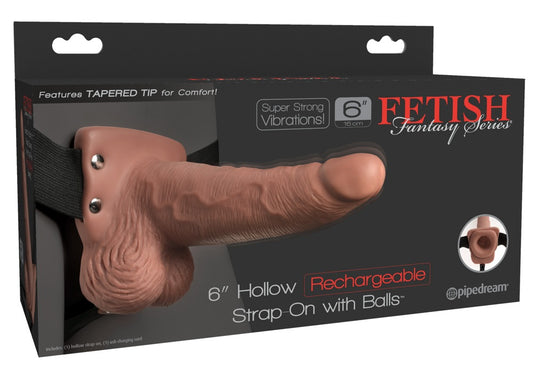 Strap-on Oco Recarregável de 6" com Bolas