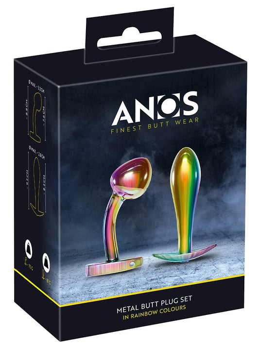 Conjunto de plugs anais metálicos em cores de arco-íris